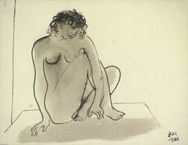Ülő női akt - 1983, lavírozott, tus 21 x 27 cm