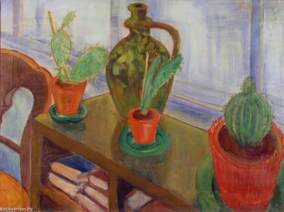 Csendélet kaktuszokkal - olaj, vászon, 45 x 60 cm