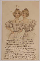 Ikerpár lányok - lányok divatos ruhában - képeslap, 1902