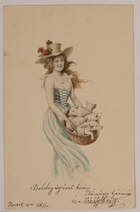 Újévi üdvözlet - kalapos hölgy - malacok - képeslap, 1900