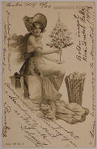 Kalapos hölgy - kis karácsonyfa - karácsony - képeslap, 1904