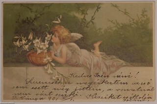 Fekvő angyal - karácsony - képeslap, 1901