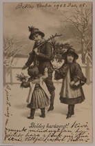 Karácsony - téli táj - gyerekek - képeslap, 1902