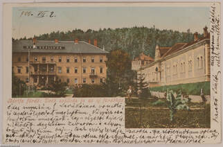 Bártfa fürdő - Deák-szálloda - új fürdőház - képeslap, 1900