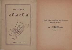 Zümzüm (Címlapterv: Vadász Endre munkája, Szép Ernő által aláírt, 200 számozott példányban megjelent mű) 