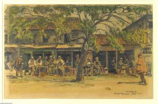 Berati (Albánia) kantin, 1918 - grafitceruza, akvarell, papír, 23 x 35 cm