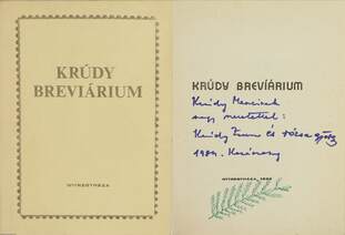 Krúdy breviárium (Krúdy Zsuzsa és Rózsa György által dedikált példány Krúdy Menci számára)