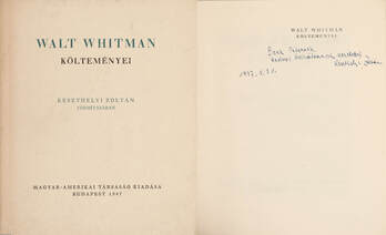 Walt Whitman költeményei (A fordító Keszthelyi Zoltán által dedikált, számozott példány)