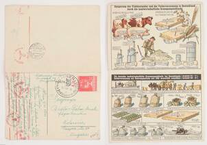 Hitleri időkből mezőgazdasági termelést propagáló színes képeslap (Horogkeresztes postai pecséttel)