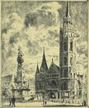 Mátyás templom 1930 - rézkarc, papír 15 cm x 12,7 cm