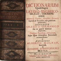 Dictionarium Quadrilingue latino-ungarico-graeco-germanicum I.