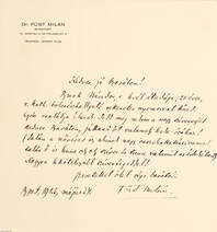 Autográf levél Lengyel Jenő tanár részére.
