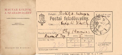 Magyar költők a szabadságért (Babits Mihály által kitöltött és aláírt postai feladóvevénnyel)