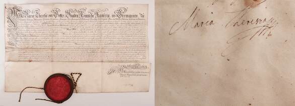 Mária Terézia lovagi címet adományozó oklevele! Mária Terézia sajátkezű aláírásával ellátott dokumentum az 1760-as esztendőből.