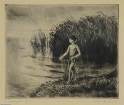 Horgászó fiú - rézkarc, papír 17,7 cm x 21,5 cm