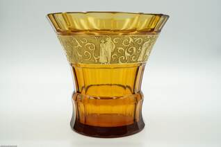 Moser csiszolt art deco borostyán színű üveg váza 1920 Karlsbad