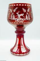 Egermann kézzel csiszolt piros talpas üveg serleg 20. század első fele