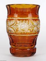 Moser art deco csiszolt borostyán színű üveg váza 1920