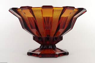 Rudolf Schrötter art deco borostyán színű üveg tál 1930 