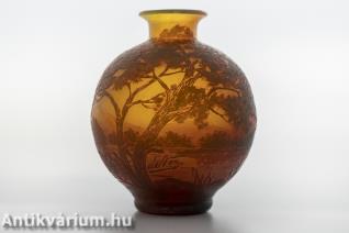 DeVez szecessziós jelzett sárga Cameo üveg váza 20. század eleje 11 cm