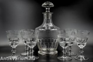 Csiszolt 7 darabos színtelen boros pohár szett 19. század második fele