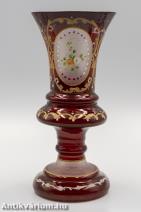 Parád bordó festett biedermeier üveg kehely 19. század közepe 22 cm