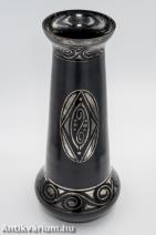 Michel Hermann art deco ezüsttel festett fekete üveg váza 20. század eleje 37 cm