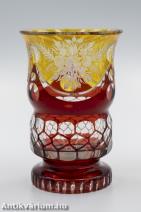 Moser csiszolt sárga-bordó üveg váza 19. század vége