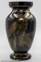 Archimede Seguso art deco fekete - aranyfóliás üveg váza 20. század első fele 33 cm