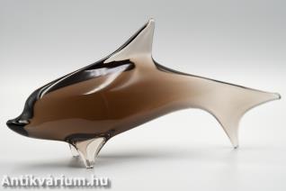 Murano-Zanetti barna üveg szobor (delfin) 20. század második fele 34 cm