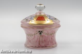 Jean Beck rózsaszín fedeles bonbonos üveg tál 20. század első fele
