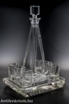Bécsi 8 darabos csiszolt art deco üveg likőrös szett tállal 1920