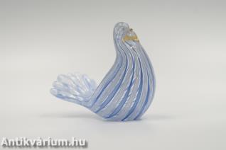 Muranoi jelzett kék - fehér mezza filigrana üvegdísz állat figura 20. század közepe 8 cm