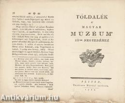 Tóldalék a' Magyar Múzéum' III-dik negyedéhez (Krúdában fennmaradt, rendkívül ritka példány!)