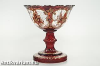 Parád bordó festett biedermeier üveg kehely 19. század közepe 