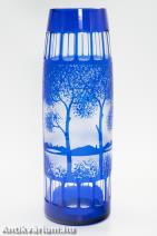 Kralik art deco kék Cameo üveg váza 1925 31 cm
