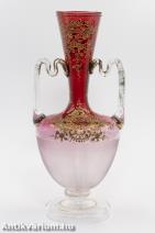 Moser szecessziós rózsaszín arany zománcfestéses üveg váza 19. század vége 28 cm