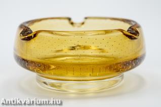 Cseh Bullicante borostyán sárga üveg hamuzó 20. század közepe