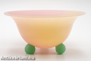 Powolny - Loetz art deco rózsaszín-zöld üveg kaspó 1920