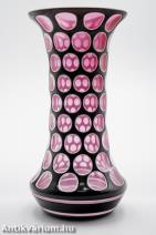 Karl Schappel Haida fekete-pink art deco formavilágú überfang üveg váza 20. század eleje