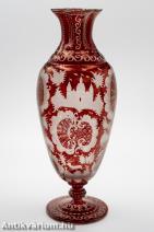Egermann csiszolt piros üveg váza 20. század első fele 28 cm