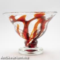Murano buborék mintás piros üveg tál 20. század második fele