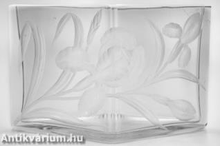 Moser színtelen gravírozott szögletes üveg tál 20. század eleje