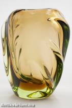 Beranek - Frantisek Zemek cseh Sommerso barna-zöld üveg váza 1950