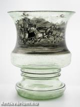 Festett zöld art deco üveg váza 20. század eleje
