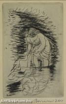 Ágnes asszony mossa a patakban - hidegtű, papír 13,8 cm x 9 cm