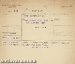 Molnár Ferenc által küldött távirat a Vígszínház társulata részére