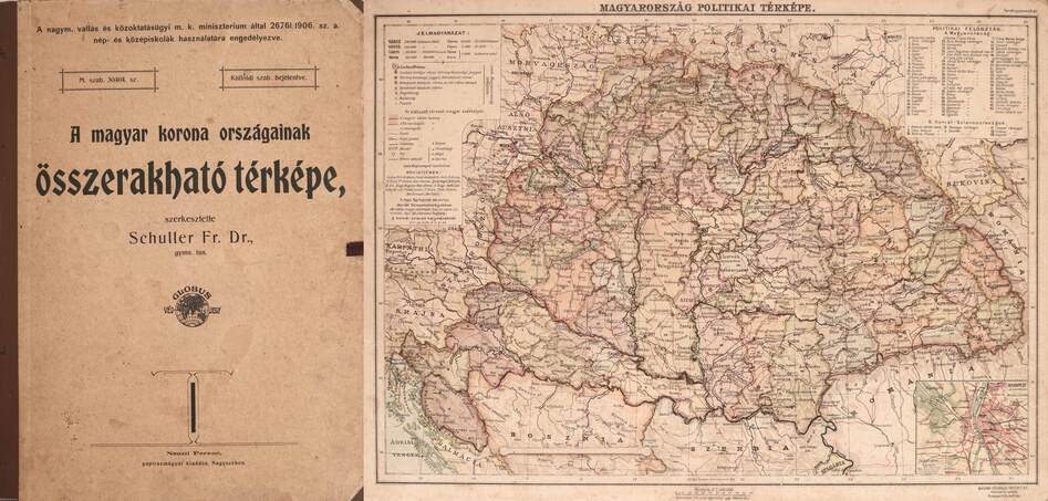Dr. Schuller Fr., Dr. Kogutowicz Károly,  - A magyar korona országainak összerakható térképe – Aukció – 19. online aukció, 2022. 12.
