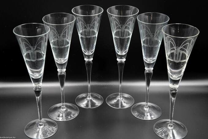  - Art deco 6 darabos üveg pohárszett 20. század eleje – Aukció – Gyűjteményárverezés: 2. üveg árverés, 2023. 01.