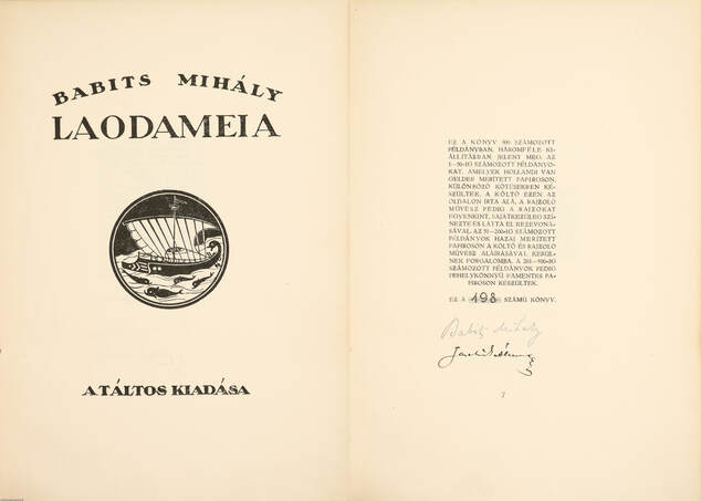 Babits Mihály, Jaschik Álmos,  - Laodameia (aláírt, számozott példány) – Aukció – 20. online aukció, 2023. 03.